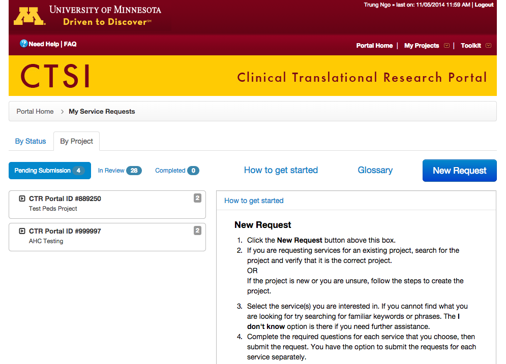 A screenshot of the CTSI website, featuring the CTR Portal interface