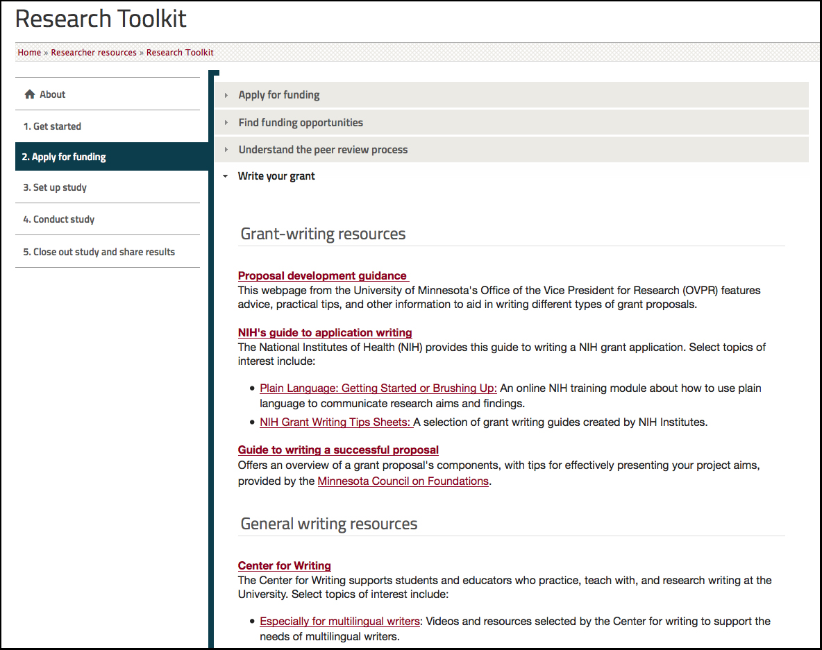 Screenshot of the Research Toolkit