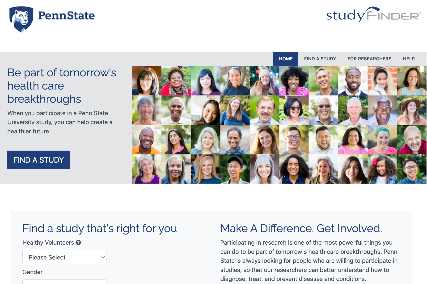Penn State StudyFinder homepage