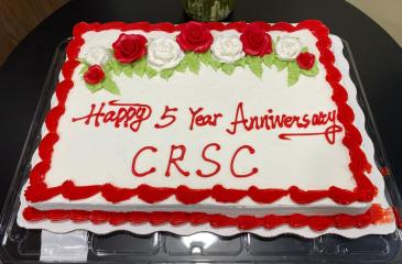 Cake that says "Happy 5 year anniversary CRSC"